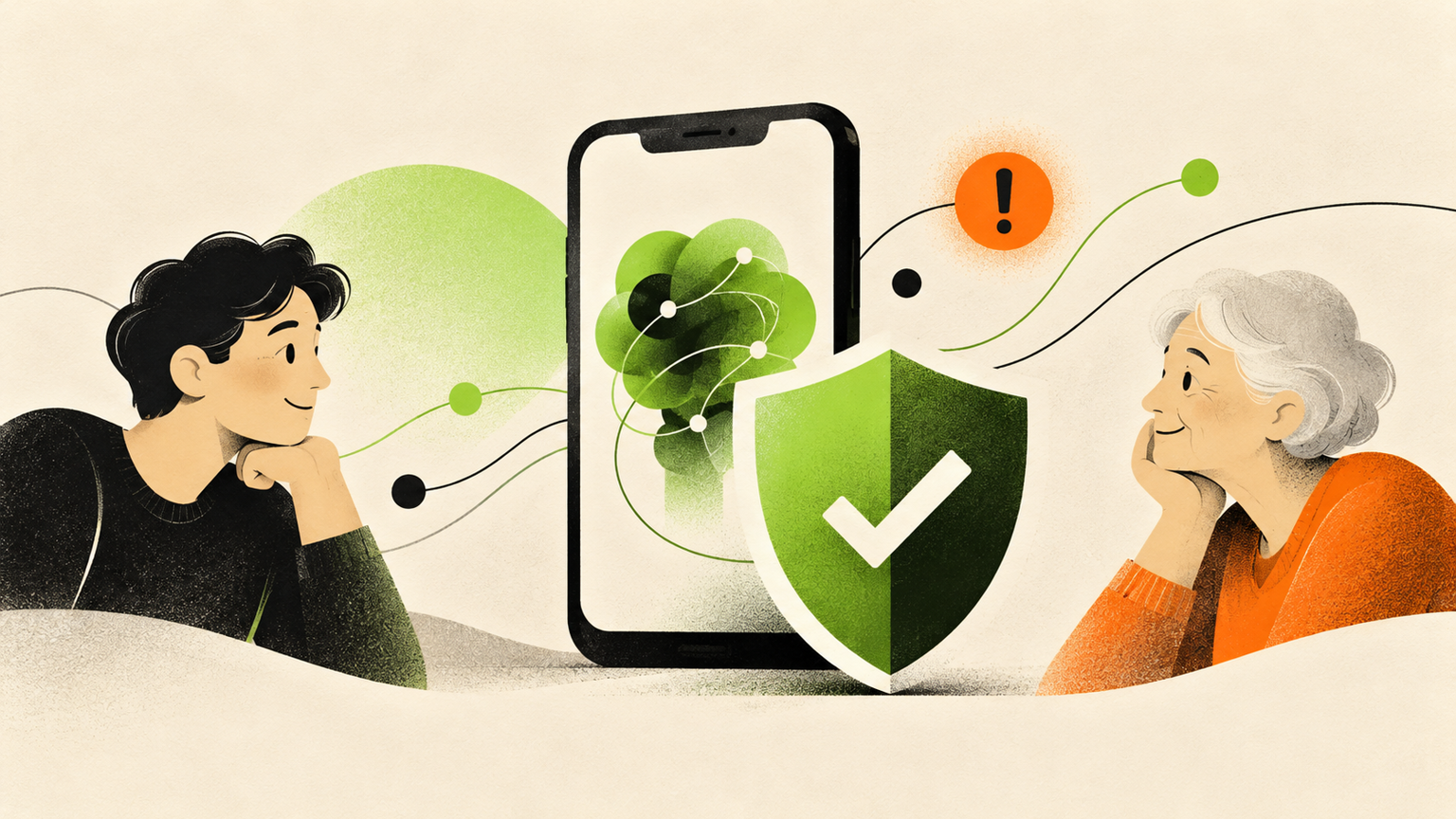 Abstrakti saugaus AI naudojimo telefone iliustracija
